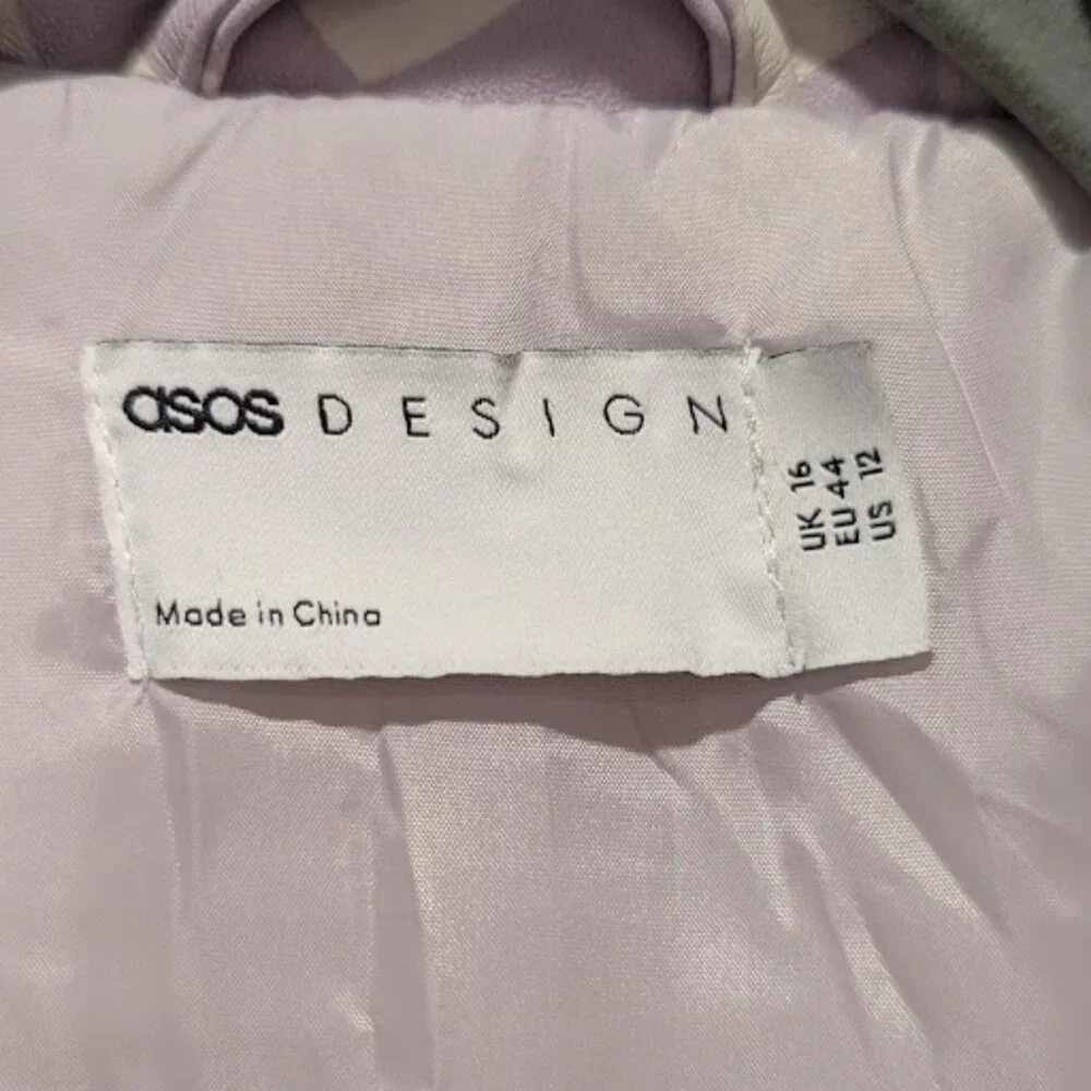 NWT- ASOS * Printed Faux Leather Bomber Jacket in Lilac * Size 12 - Picture 7 of 13